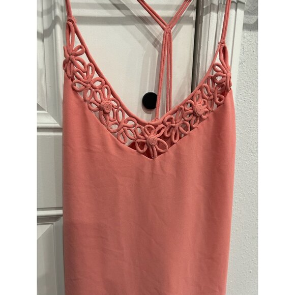 Naked Zebra Pink Crochet Lace V Neck Spaghetti Strap Tank Top Sz Small - Picture 4 of 9